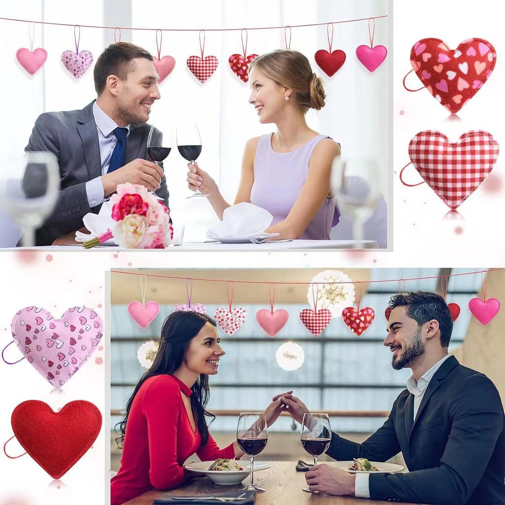 12pcs Classic Heart-Shaped Valentine'S Day Decorations, Love Themed Hanging Ornaments for Wedding, Home Decor, Window Display