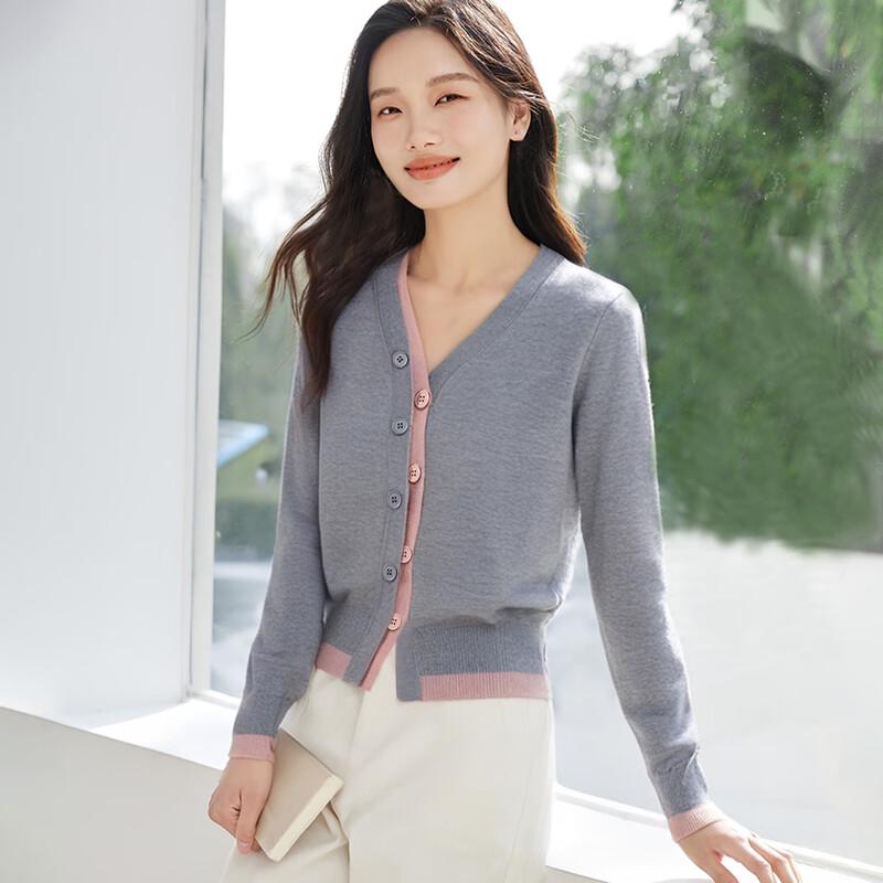 HSTYLE Women's V-Neck Color Block Knit Sweater