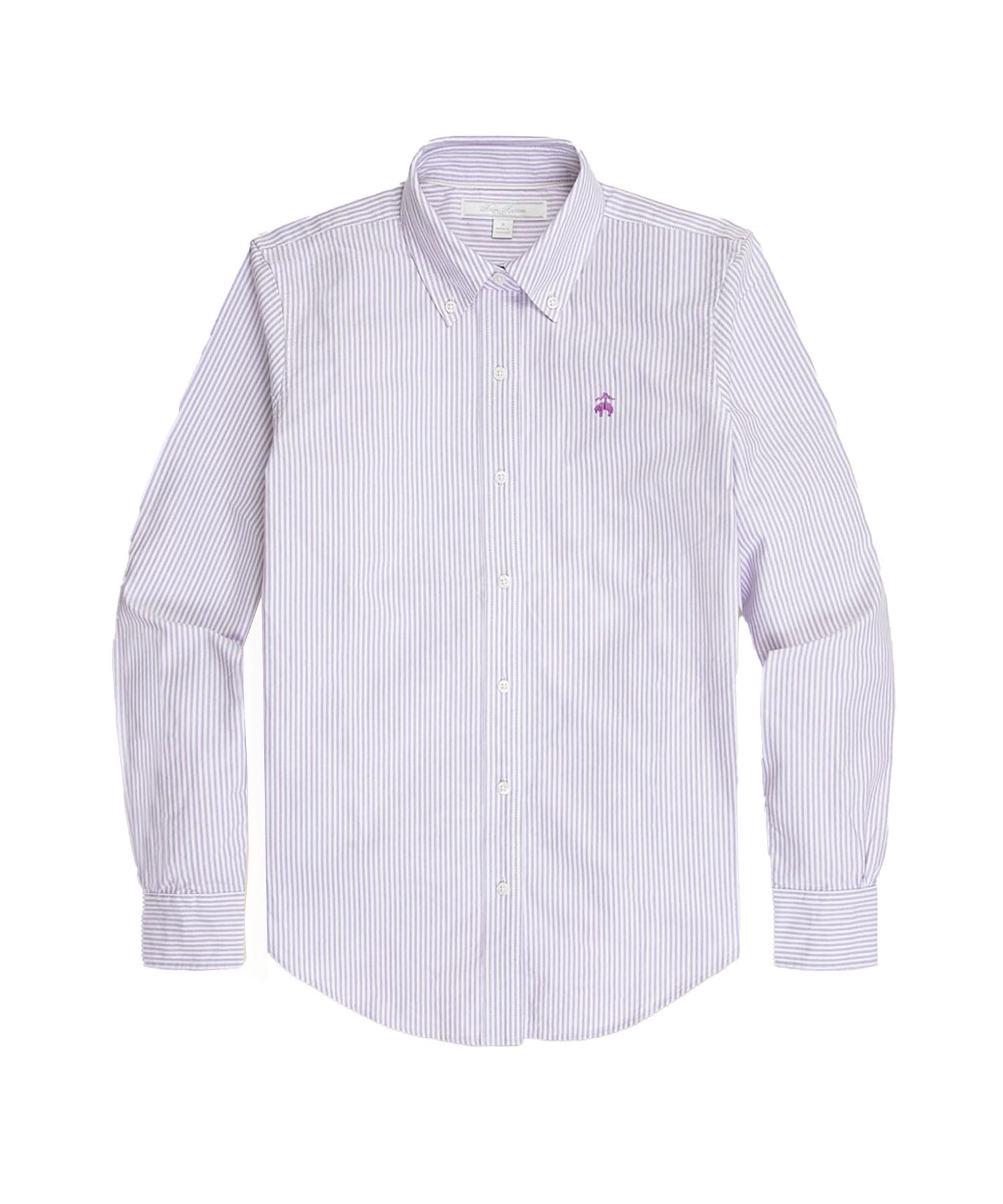 

Brooks Brothers Хлопковая Оксфордская Рубашка в Конфетную Полоску Классическая Светлая Размер 100224074 На Пуговицах, Посадка, Фиолетовый, 2,