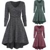 Women's Casual Fashion Long Sleeve V Neck Rregular Color Loose Dress