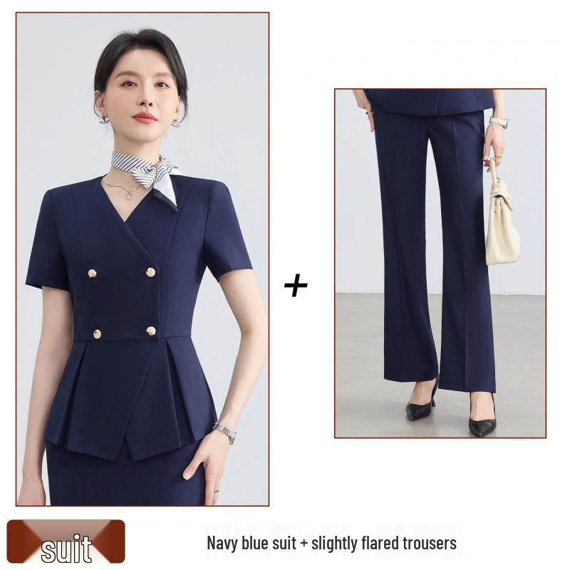 Women's Summer Short-Sleeved Suit: 2026 Professional Wear for Hosts/MCs, Beauty Salon Uniform