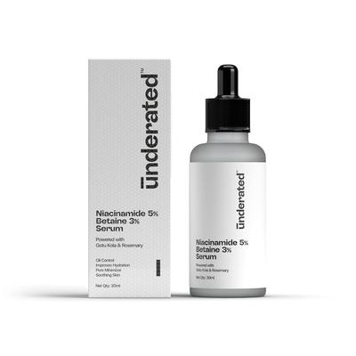UNDERATED 5% Niacinamide & 3% Betaine Serum Powered with Gotu Kola & Rosemary for Reducing Excess Oil, Improving Hydaration, Minimlising Pores, and