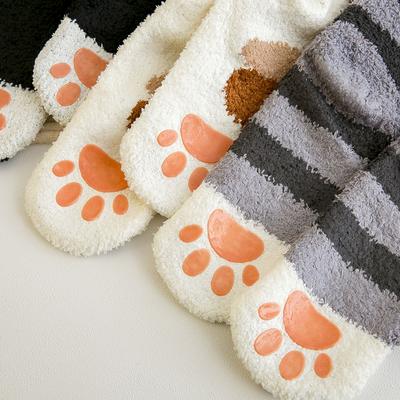 Cartoon Cat Paws Socks Women Non-slip Coral Velvet Thick Socks Femme Warm Winter Sleeping Socks Floor Home