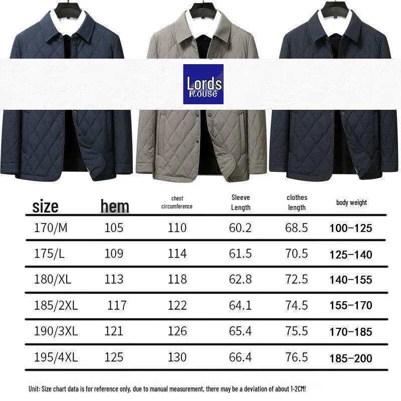 Lords Men's Quilted Lapel Collar Cotton Padded Jacket