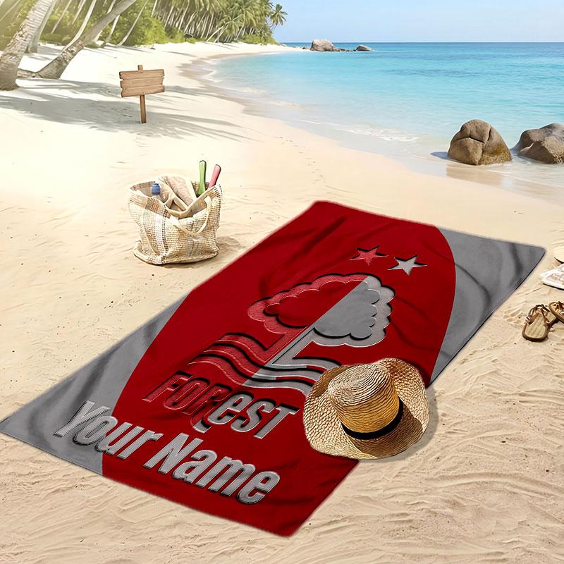 Telo Mare Personalizzato Stampato Nottingham Forest FC Logo Calcio Supporto Nome Personalizzato Testo Asciugamano Assorbente Per Sport Viaggio Regalo Speciale