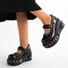 Fashion Punk Platform Mary Jane Shoe for Women Black Patent Leather Wedge Heel Loafers Woman Thick Sole Rivet Buckle Gothic Lolita Shoes