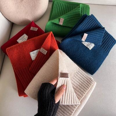 Simple Style Autumn and Winter Monochrome Lengthened Warm Knitted Soft Waxy Skin-friendly Wool Scarf Schoolgirl