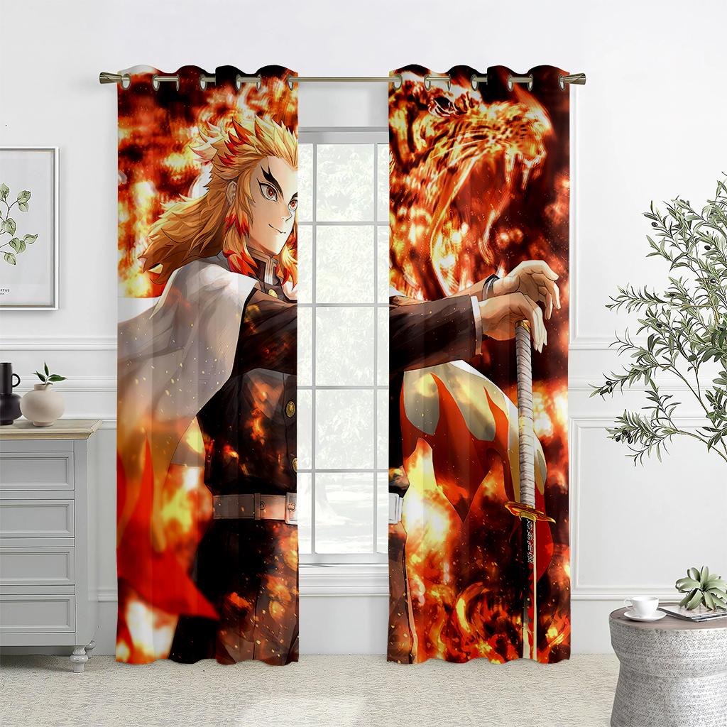 2PCS Japan's Popular Anime Pattern Printed Curtains, Animation, Children's Room Pole Pocket Decorative Curtains