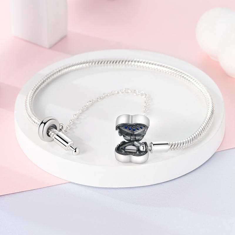 Authentic Original Bracelet High Quality Fine Jewelry Charm Bead Components Copper Metal Plated  Ice Blue Heart-Shaped Snake Bone Bracelet High