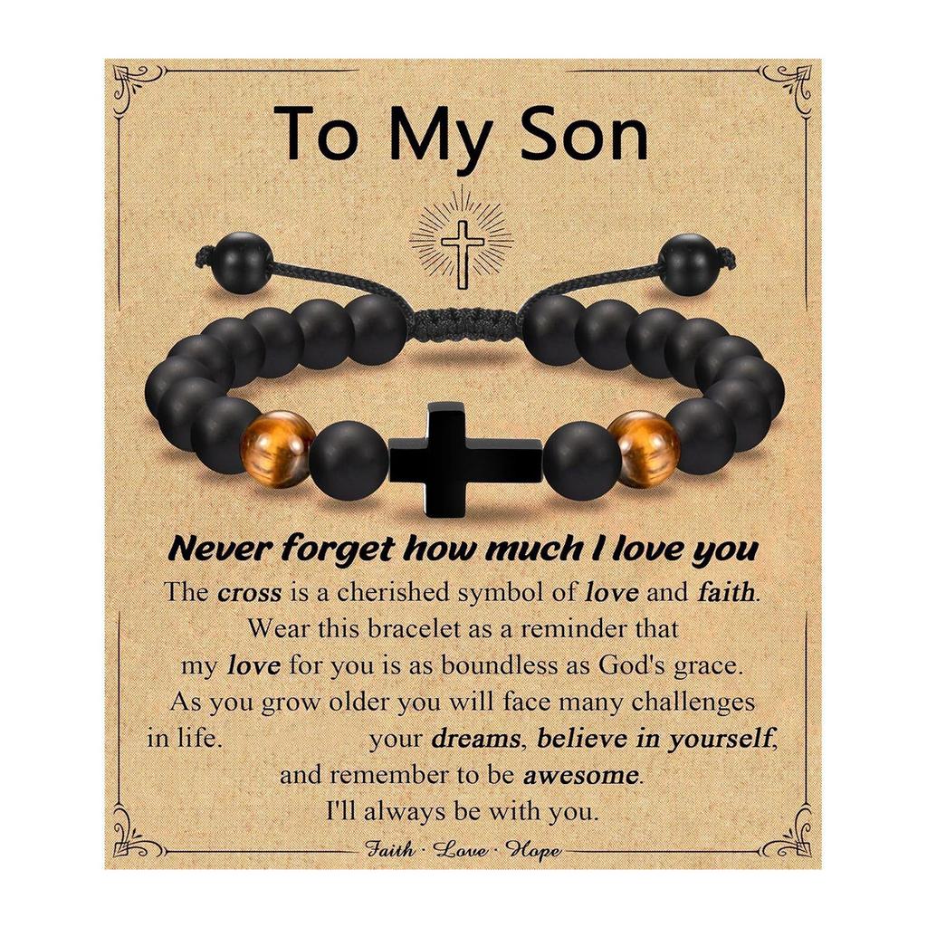 Adjustable Crosses Bead Bracelet for Boys Christening Confirmation Communion Gifts With Gifts Box Godson Son Grandson
