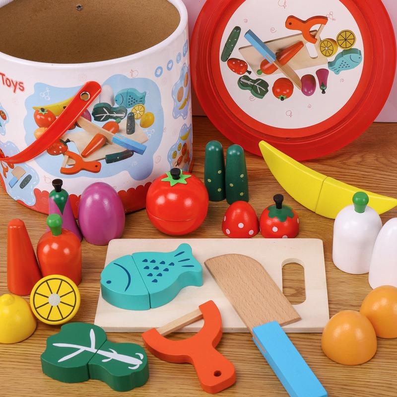 Wooden Fruit Cutting Play Set Kids Educational Pretend Play Toy For Boys Girls