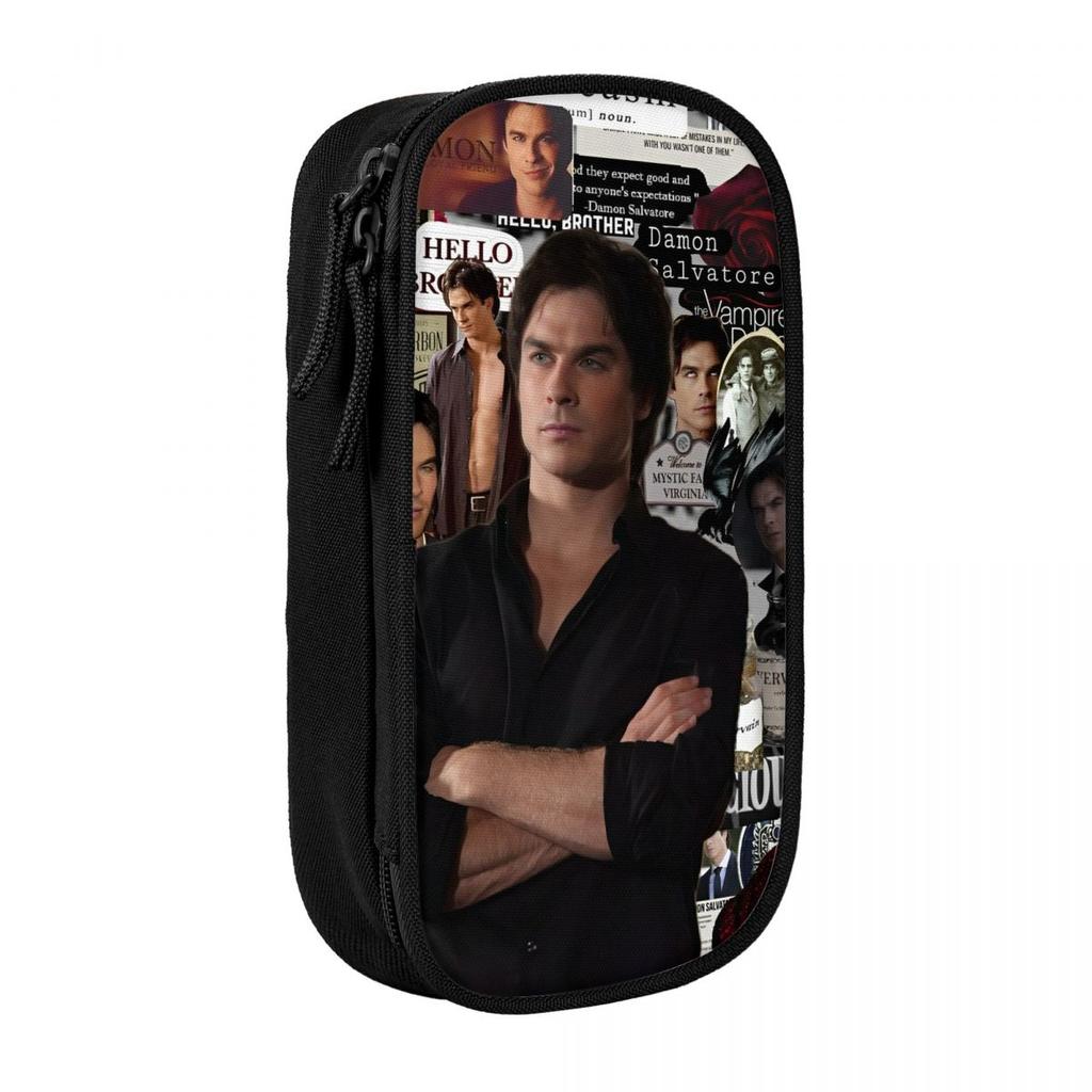Favorite Vampire Damon Salvatore Pencil Case Cute Pen Holder Bags Student Big Capacity Office Zipper Pencilcases