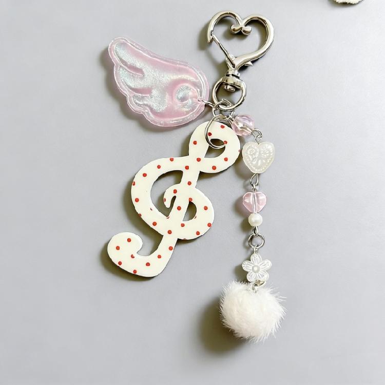 Cute Round Dot Stripe Music Note Star Keychain Acrylic Alloy Key Organiser Charm Versatile Decorative For Bag Wallet