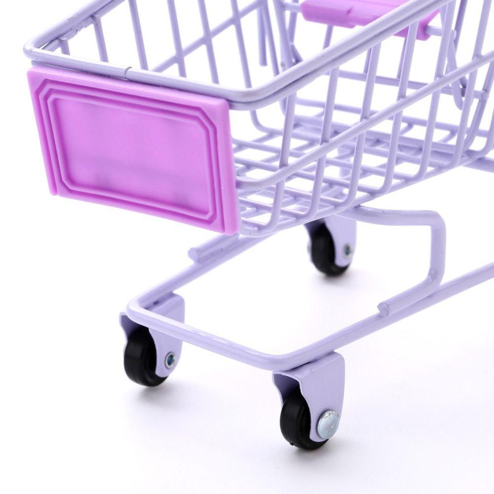 Model Shopping Cart Storage Metal Desktop Stationery Holder Toy Trolley Container  Girls