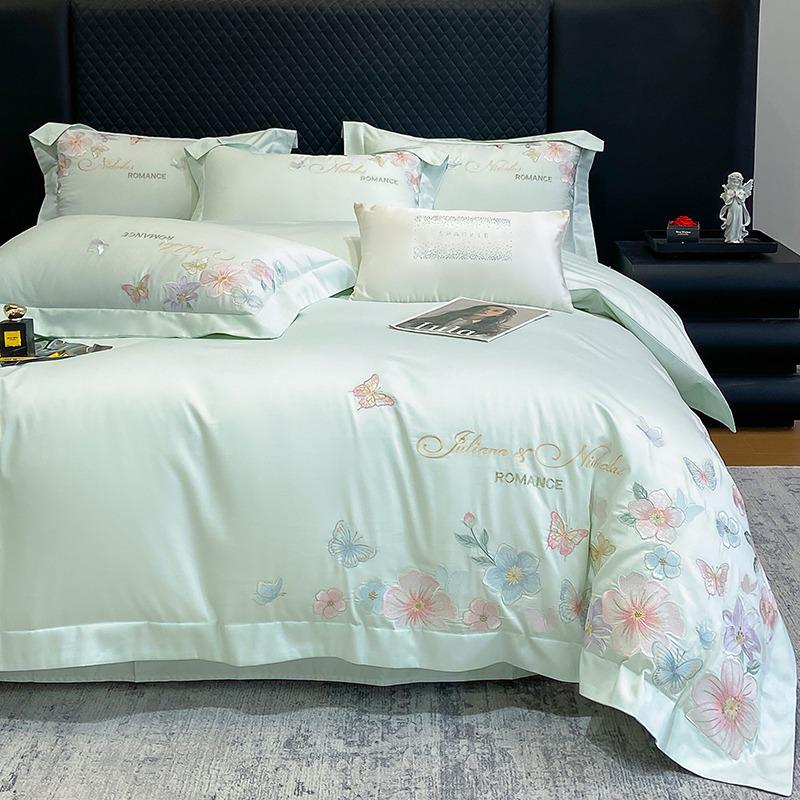 100% Cotton Long-Staple Flannel Embroidery 4-Piece Bedding Set - Mother & Baby Grade, All-Season