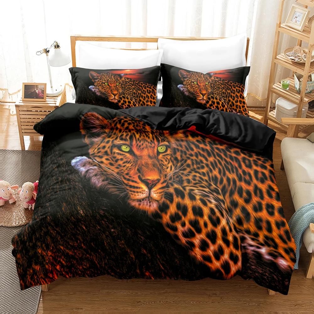 Leopard Print Soft Duvet Cover for King Plus Quen Sized Dimensions Bed, 3D Panther, Soft Duvet Cover,Quen Sized Dimensions,Double Warm Comforter