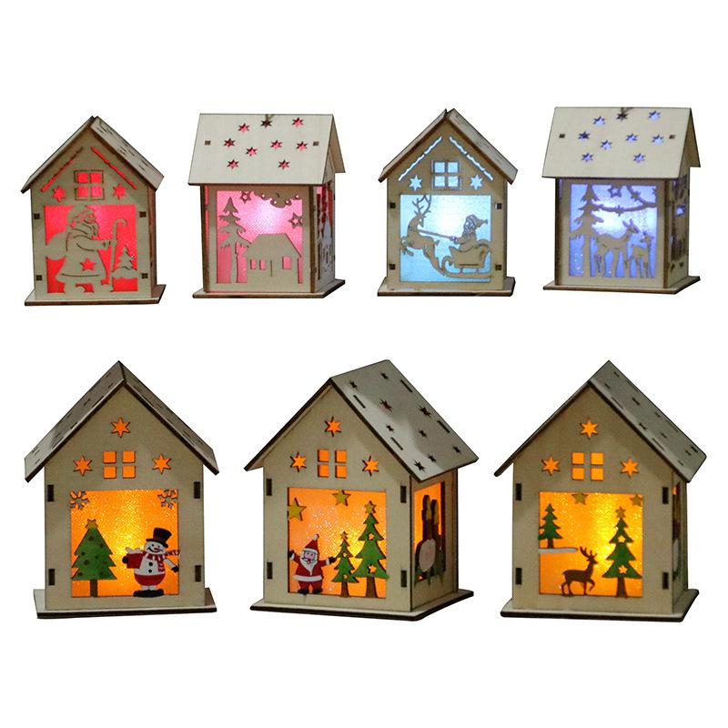 Xmas Luminous Wooden House Hotel Christmas Tree Window Decoration Pendant Ornaments DIY Gift