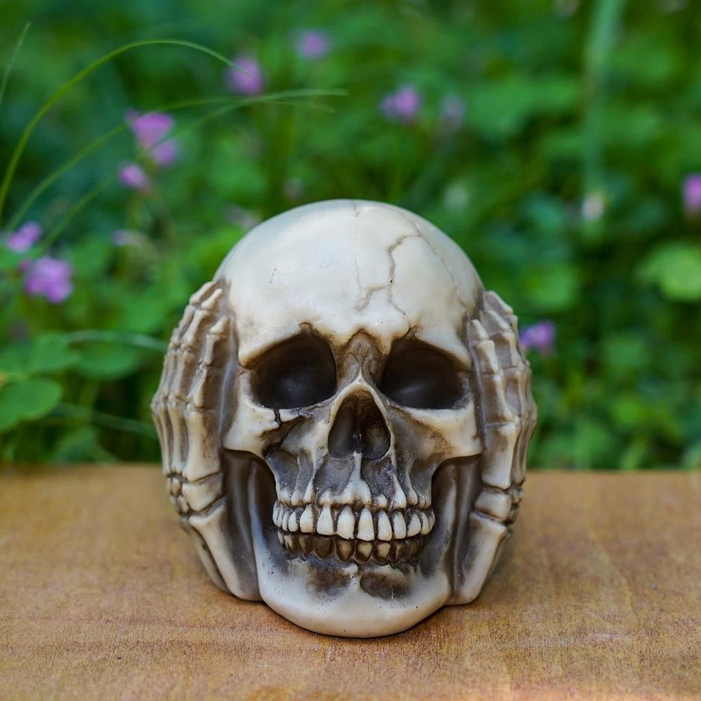 Skulls Figurine No Evil Resin Human Skull Statue Head Sculptures Skull Collectible Halloween Funny Skull Home Decor