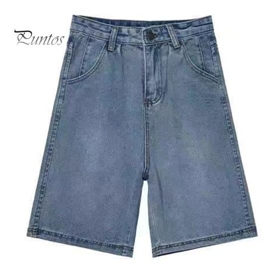 

HЖенские джинсовые шорты с высокой талией, винтажные потертые прямые широкие брюки, однотонные, на пуговицах, на молнии, уличная одежда, джинсы до колена, короткие брюки XL синий