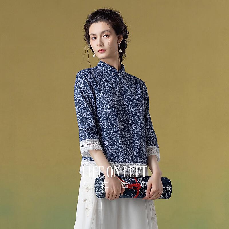 New Chinese Style Floral Cotton Lace Blouse L