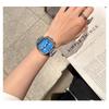 Women's S Elegant Dress Watch with Golden Stainless Steel Band Square Green Dial Waterproof Quartz Wristwatch with Luminous Hand