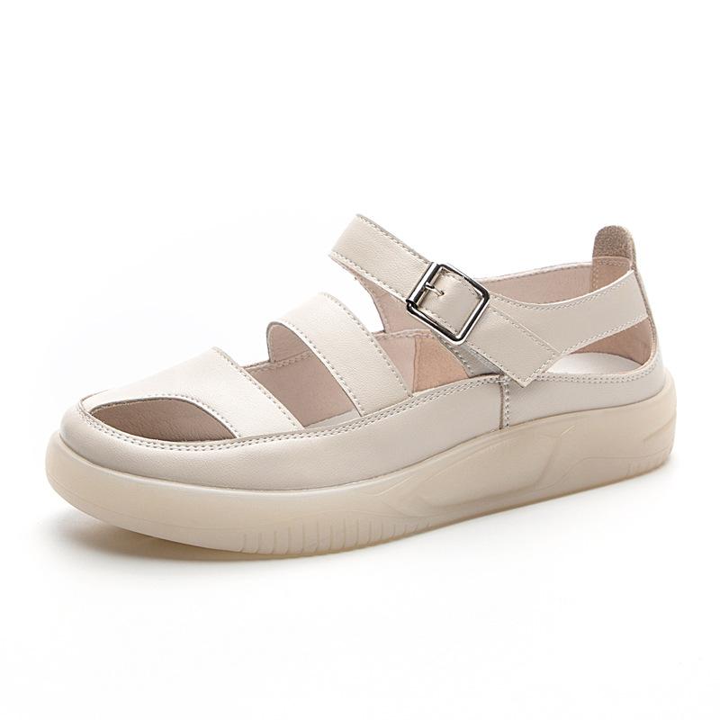 Fashion GKTINOO Genuine Leather Sandals 2025 Summer Women Sneakers Closed Toe Comfortable Hollow Soft Sole Flat Shoes Plus Size
