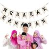 Wooden Ramadan Muslim Decor Banner Pull Flag Ramadan Kareem Hanging Ornaments Wooden Ornaments Eid Mubarak Happy Gift