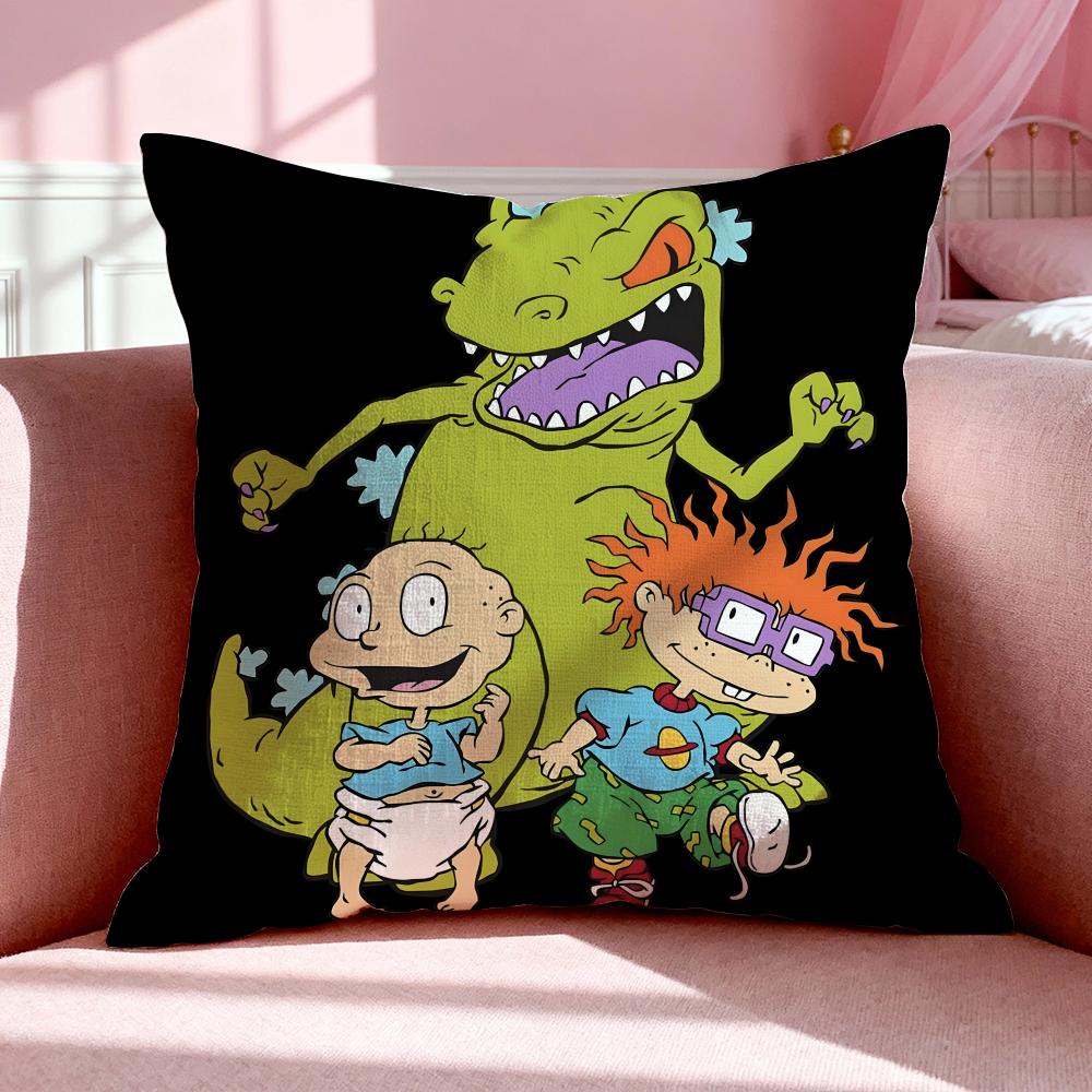 Cartoon R-Rugrats Cushion Cover Breathable Linen Pillowcase Summer Odorless Eco-Friendly Invisible Zipper Washable