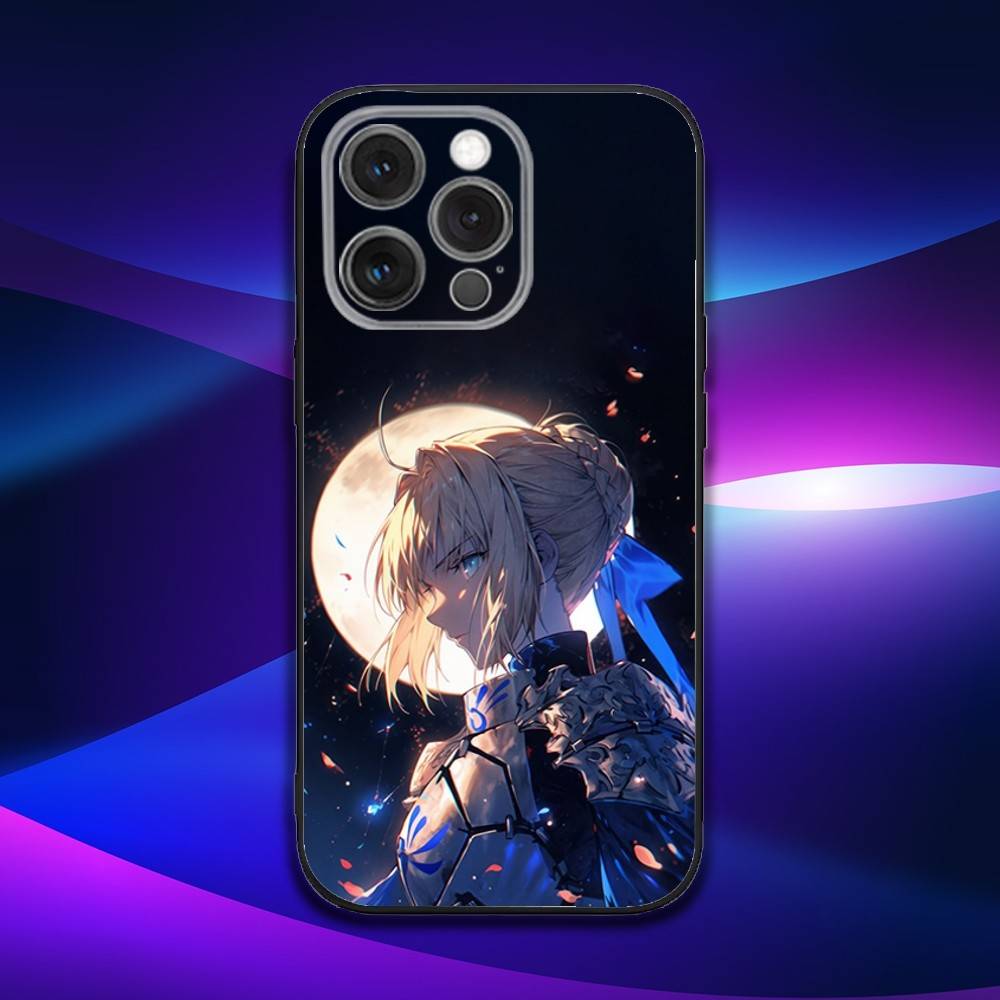 F-Fate Stay S-Saber Night Phone Case For iPhone 16e,16,15,14,13,12,11,Pro,X,XS,Max,XR,Plus,Mini Soft Black Cover