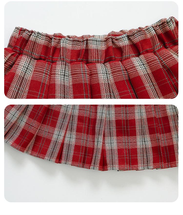 Autumn 2025 Girls' Cartoon Sweater Vest & JK Plaid Skirt Set