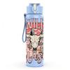 1PC Bull Head Cowboy Badge Vintage Pattern 750ml Color Plastic Sports Water Bottle Leakproof Flip Straw Lid Suitable for Sports Office Home Use