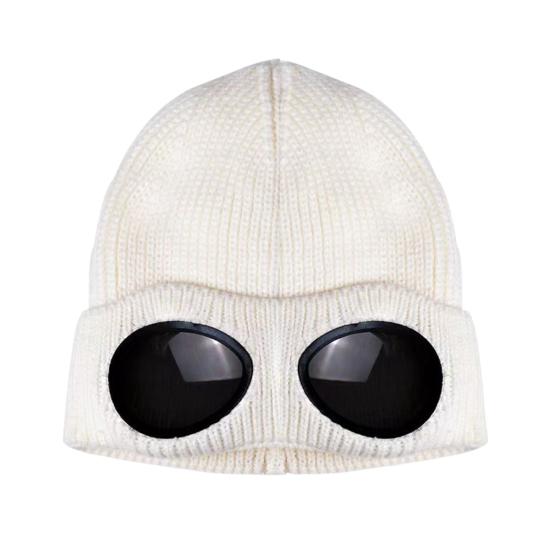 Strickmütze Einfarbig Warme Strickmütze mit Brillen-Dekor Elastisch Winddicht Wintermütze Outdoor Reisen Radfahren Tägliches Tragen