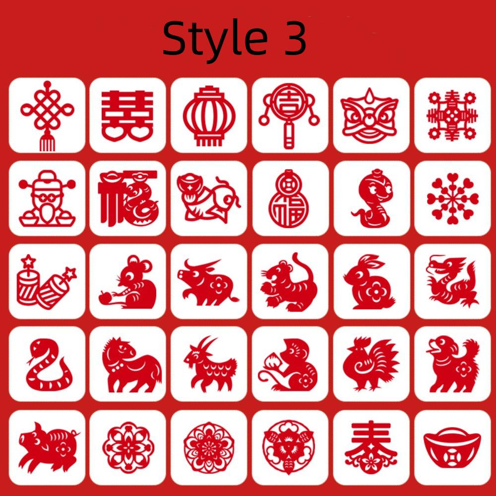 30pcs Chinese Style Paper Cuttings Set Hollow Spring Festival Window Decals Handmade DIY Home Decor Blessing FU Sticker