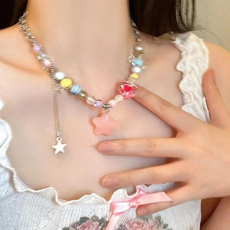 Cartoon Jewelry Candy Pendant Necklace Colourful Irregular Collar Bone Chain Star Cute Clavicle Chain Women