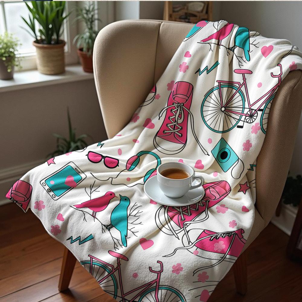 Teddy Bear Heart Bow Soft Flannel Blanket Breathable Warm Throw for Office Car Sofa Kids Room Birthday Xmas Gift