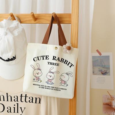 Small Versatile Handbag Cute Cartoon Mini Canvas Bag Female Student Lunch Box Bag Simple Tote Bag Office Worker Lunch Bag
