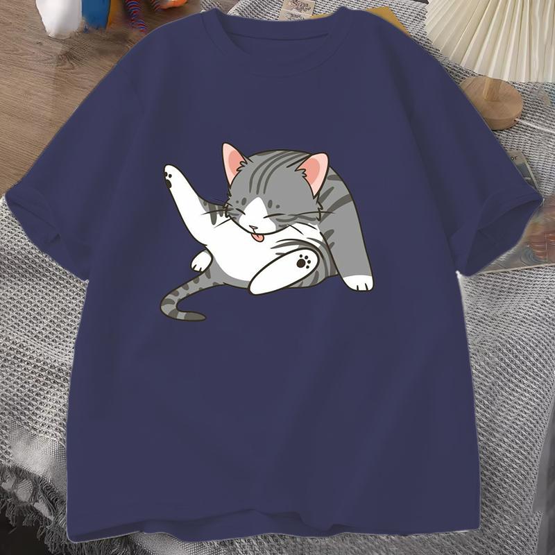 Funny Cat T Shirt Women Unisex Summer Fashion Casual Personality Round Neck Short Sleeve Fashion T Shirt 10 Colors Plus Size Tops