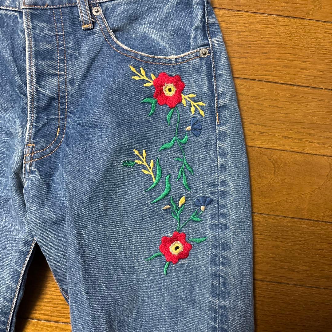 MOUSSY Flower embroidery denim pants straight 25