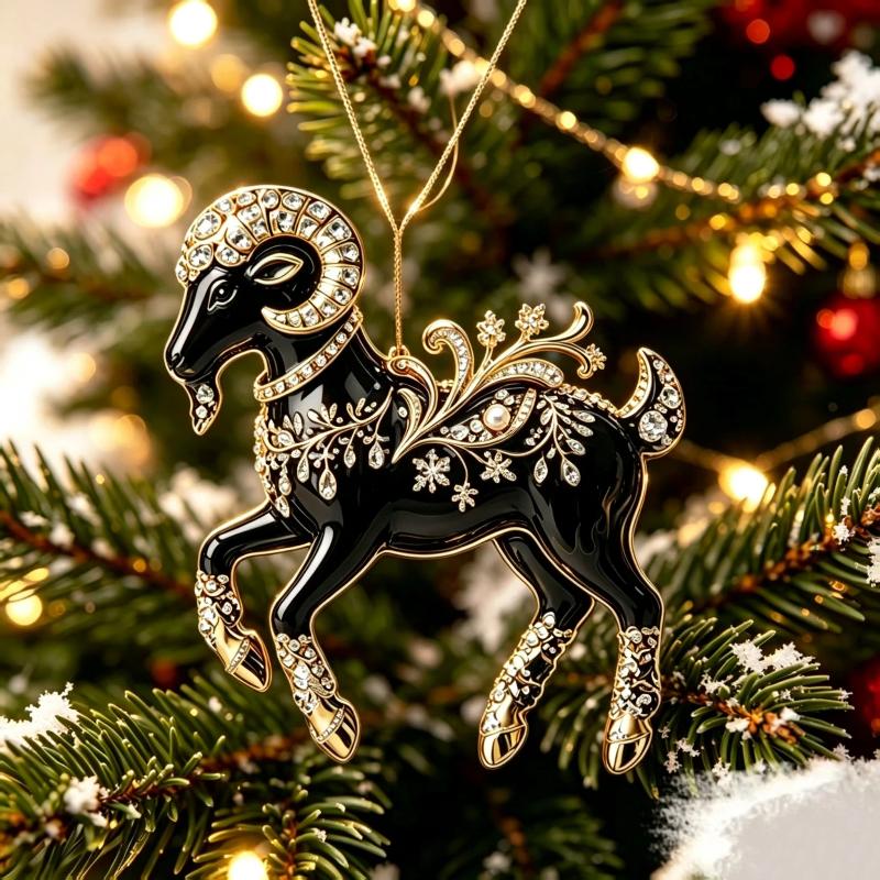 Christmas Tree Hanging Ornament Chinese Zodiac Goat Acrylic Pendant for Home Winter Holiday New Year Party Decor Gift
