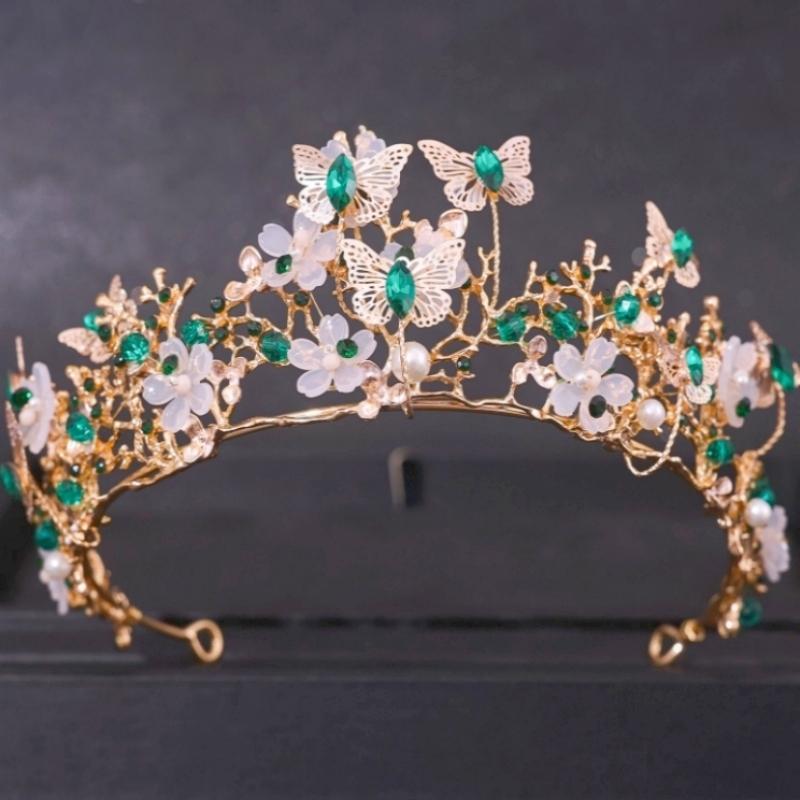 Grüne Kristall Diademe und Kronen Stirnband für Damen Party Strass Krone Braut Hochzeit Haar Accessoires Schmuck Krone Diadem