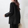 Elegant Plus Size Black Blouse for Women In Loose New Chinese Style with Long Sleeves