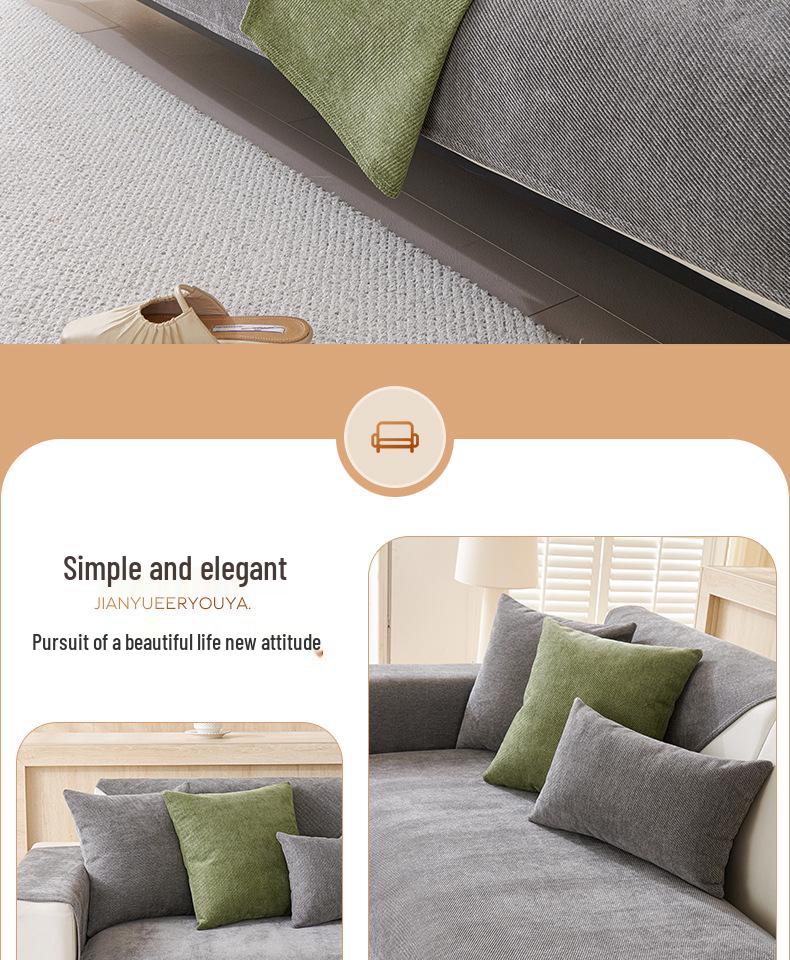2025 Universal Non-Slip Waterproof Chenille Sofa Cushion - Modern Solid Color, Four Seasons