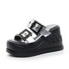 Fashion 10CM New Women's Summer Outdoor Beach Wedge Heel Thick Bottom Slip-On Slippers High Heels Buckle Shoes 2025 Ladies Flat Sandals