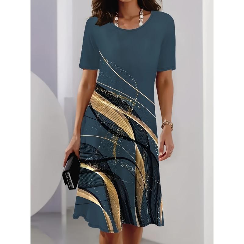 Women's Summer Dress 3D Printed T Shirt Dress Short Sleeve Casual Loose Beachwear Oversized Vacation Clothing with Round Neck