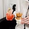Cartoon Bear Shaped Coffee Mug Cute Bear Mug Glass Cup With Straw Transparent Creative Glass Juice Cup Milky Tea Cup