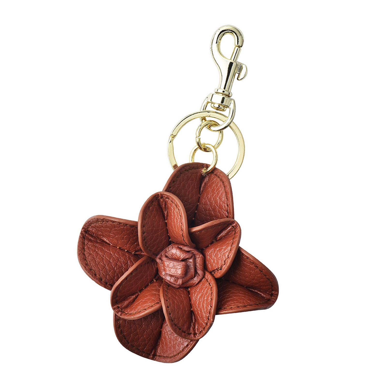 

Элегантный брелок для ключей в цвете кофе/черном тоне из ПУ кожи с цветком, стильный брелок с прочным металлическим кольцом для стильных мужчин и женщин кофейный