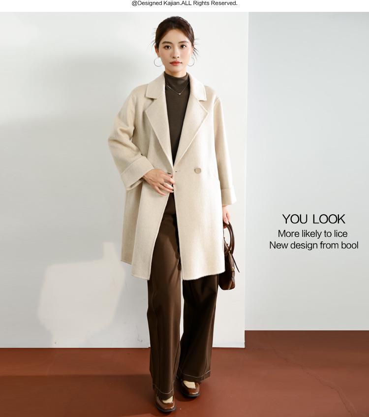 Women's Mid-Length Black Double-Faced Cashmere Wool Coat - 2025 Autumn/Winter Collection