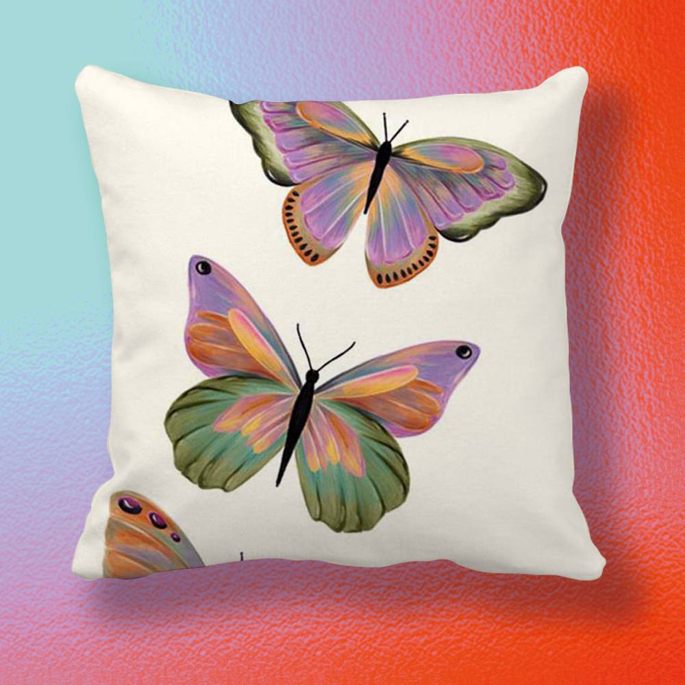 Korean Ins Holographic Healing Butterfly Pillow Cover Soft Microfiber Pillowcase Home Sofa Decor Surprise Decorative Printed