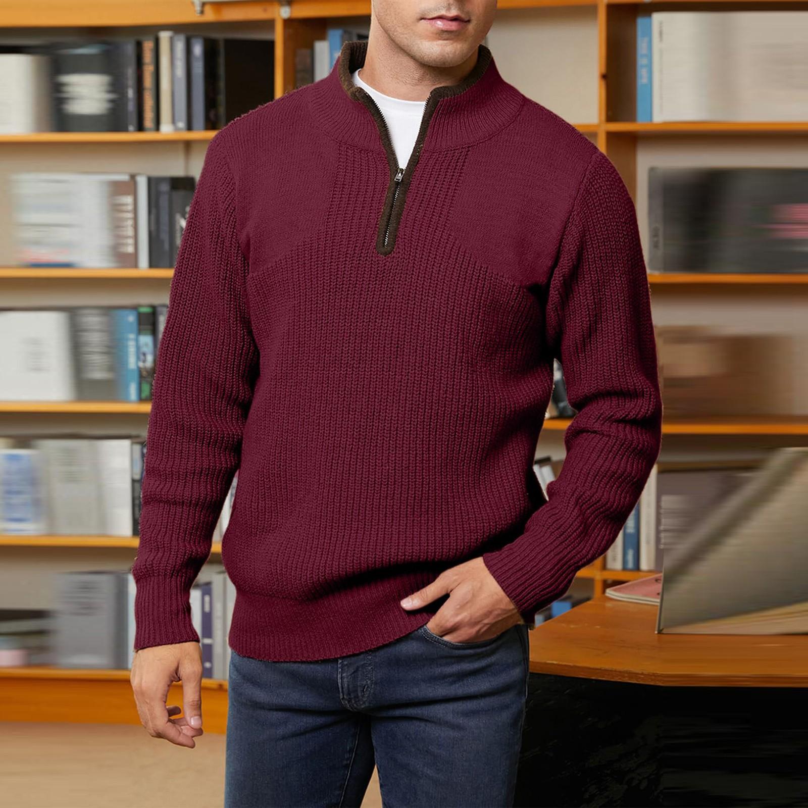 

Осенне-зимний мужской свитер с полумолнией и воротником-стойкой, однотонная рубашка с длинными рукавами в деловом повседневном стиле, теплый свитер XL