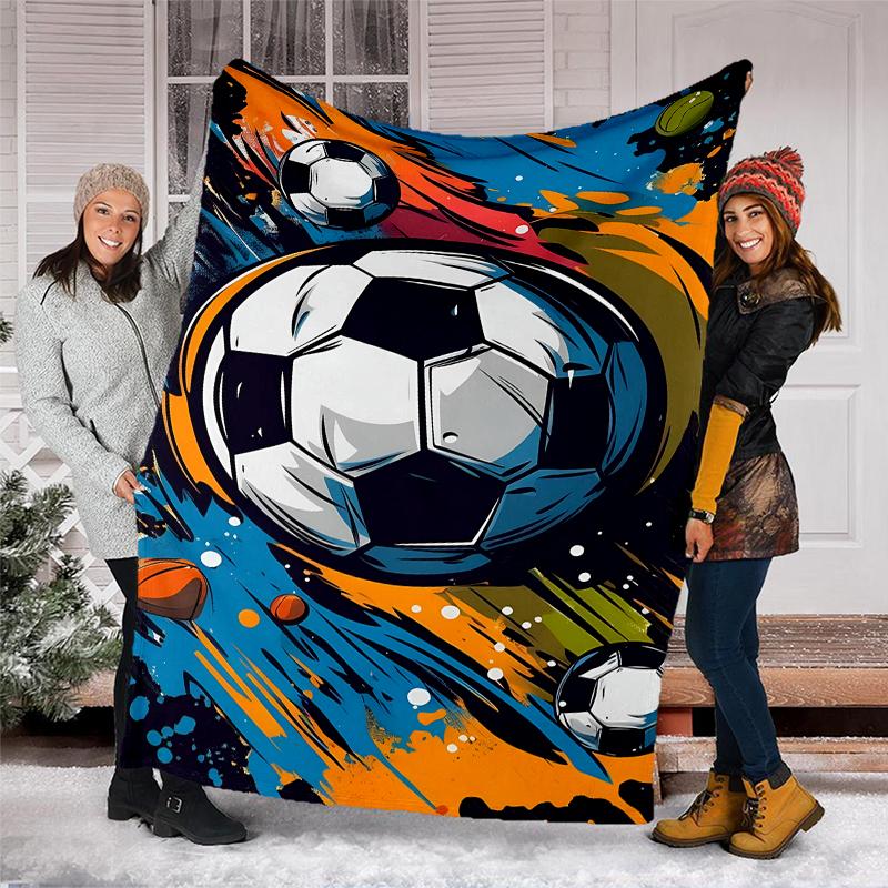Soccer Theme Printed Blanket - Perfect for Couch, Bed, Travel & Outdoor Use | Machine Washable, Cozy & Durable.